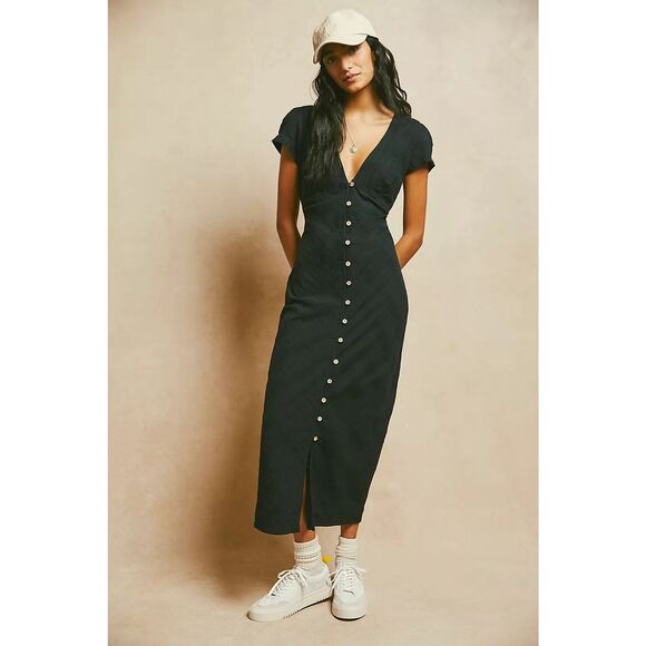 Free People New In Town Midi Dress Black Small S NEW - Picture 1 of 5